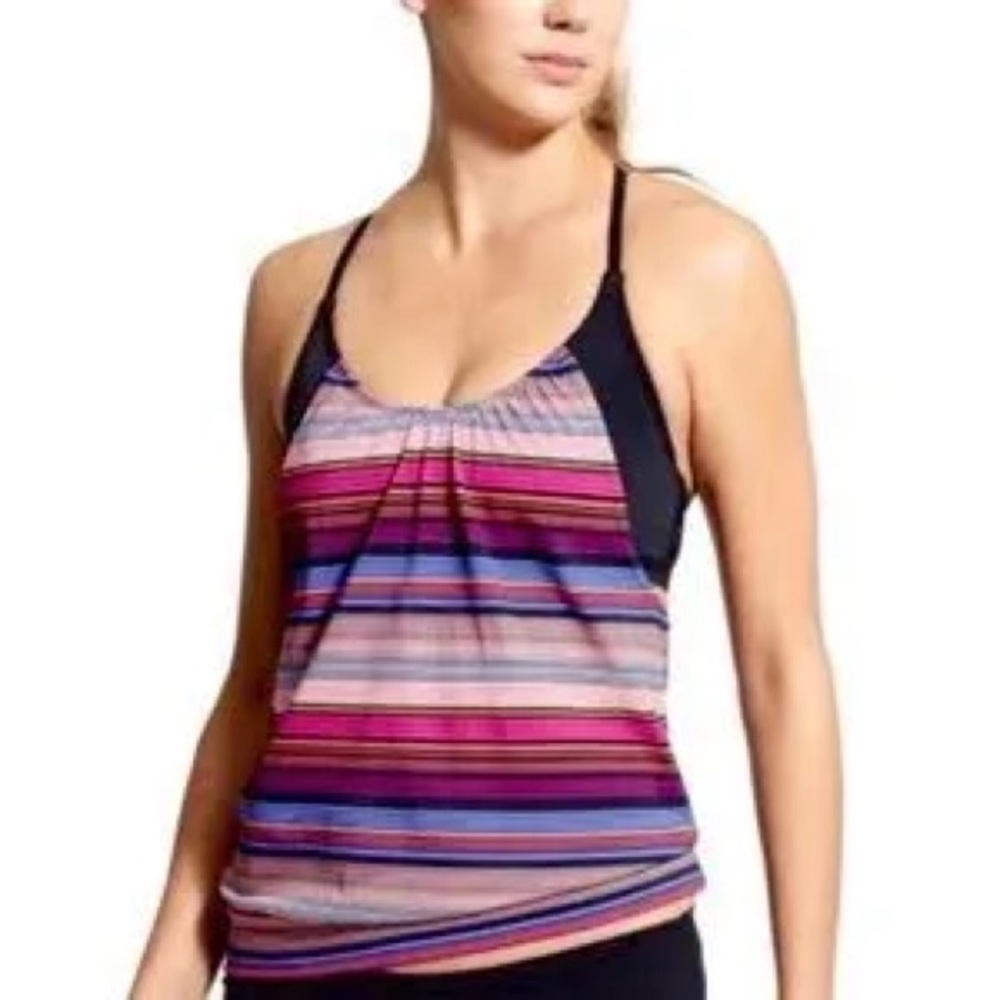 Athleta Striped Multi-Color Tankini Top